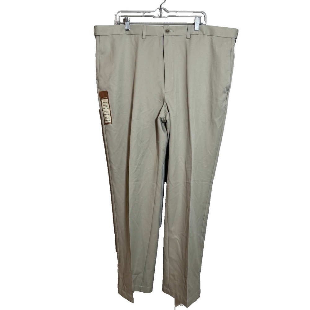 Haggar Cool 18 Performance Classic Fit Pants Mens 44x32 String Beige Plain Front